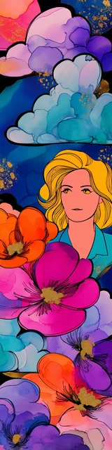 Free printable abstract cloud art bookmark featuring a lady with abstract cloud art